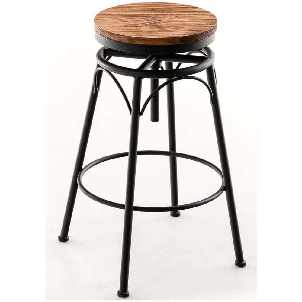 Sgabello Bar Tondo Beam Industriale Con Poggiapiedi I Sgabello Bancone In Legno E Metallo I Sgabello Cucina Altezza Regolabile ca. 70-90 CM Nero - Foto 2