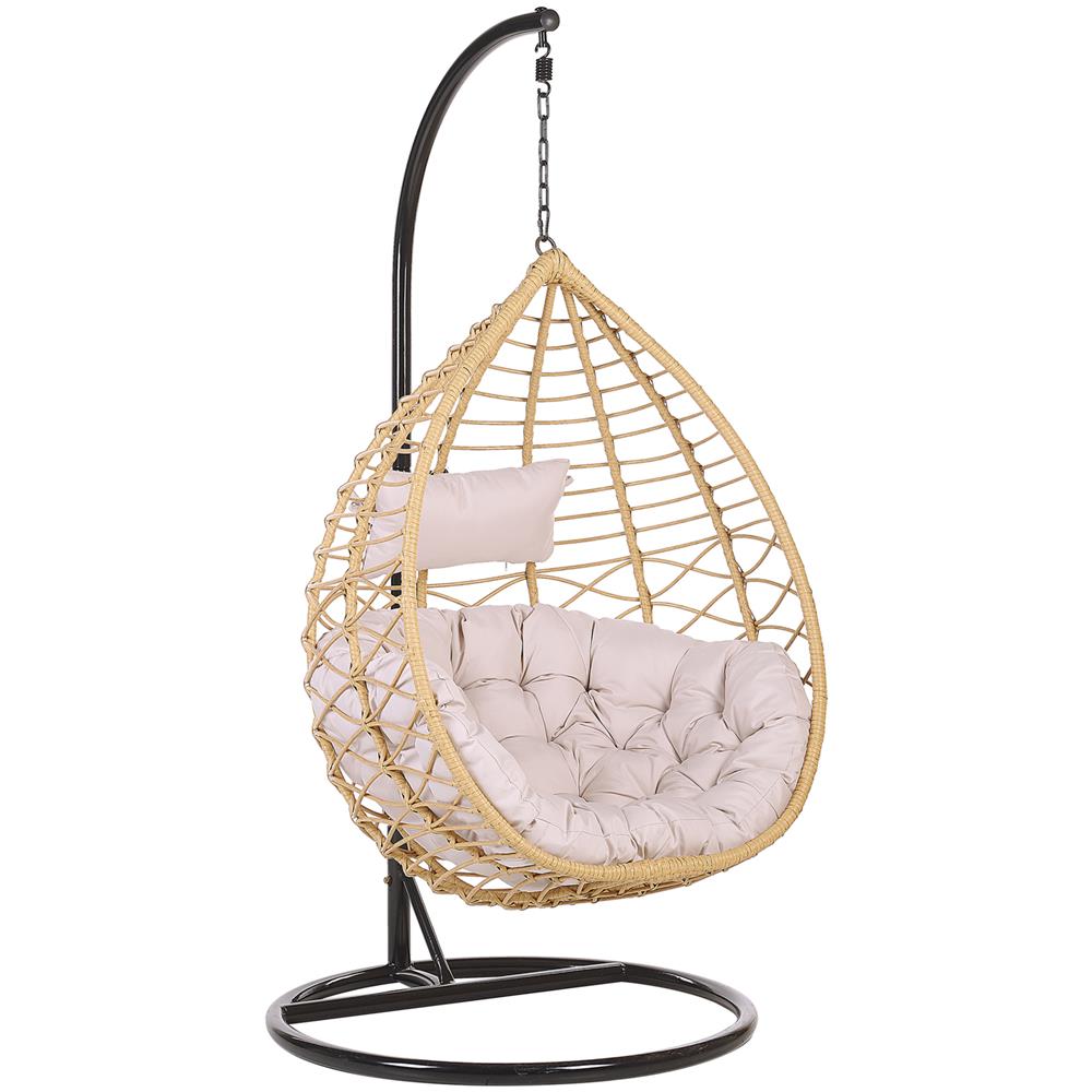 Poltrona Sospesa In Rattan Beige Con Piedistallo Arsita - Foto 1