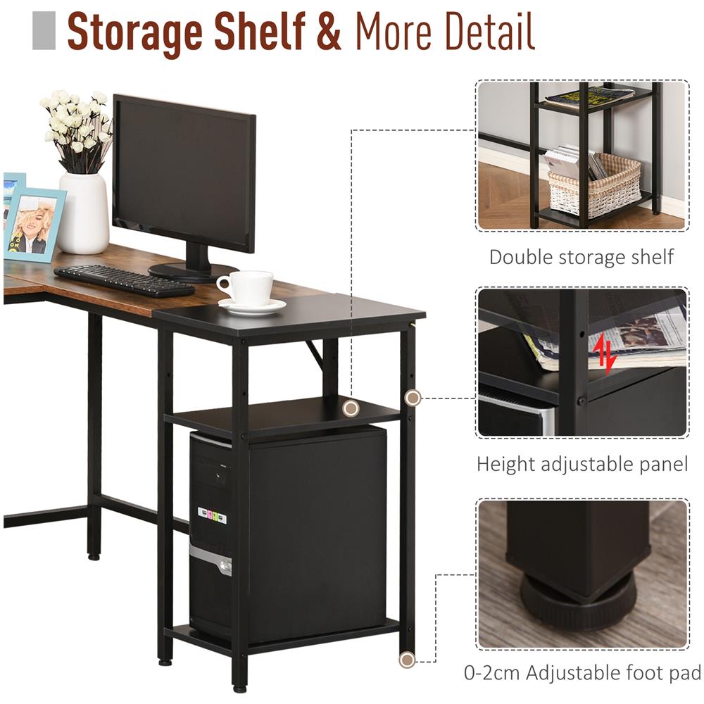 Scrivania Angolare Per Computer Stile Industriale Con Ripiano Laterale Nera - Foto 2