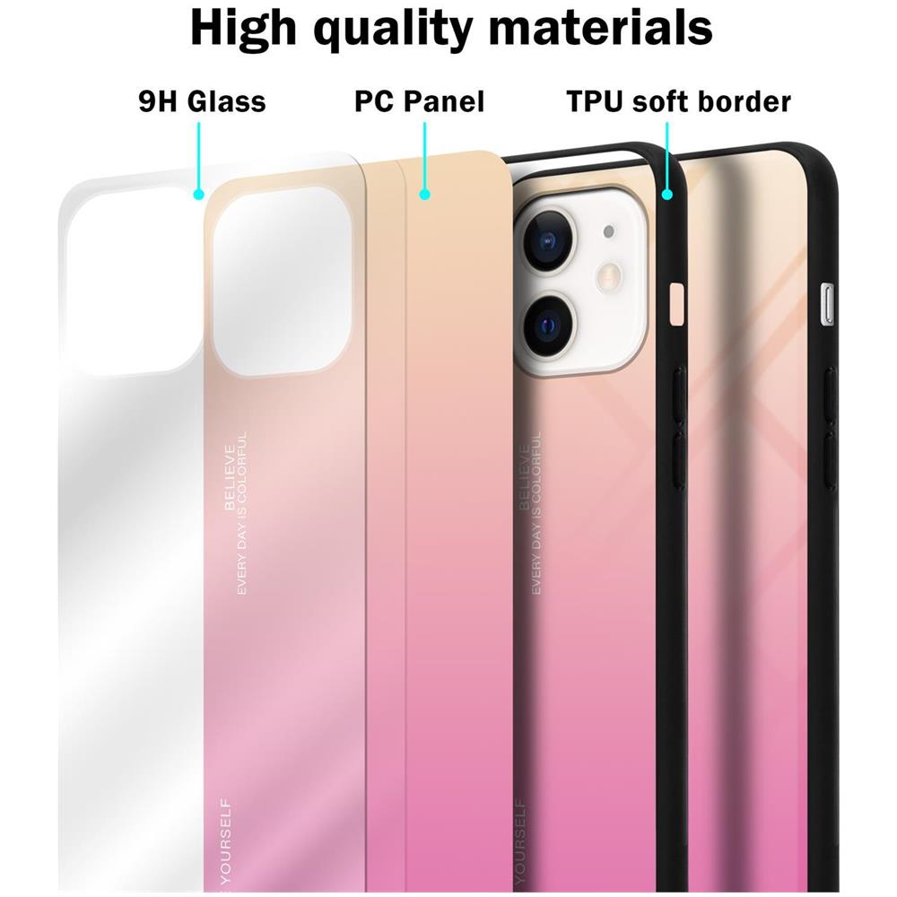 Custodia Compatibile Con Apple Iphone 12 Mini In Giallo - Rosa - Coperchio Protettivo Bicolore In Vetro Temperato E Silicone Tpu - Foto 7