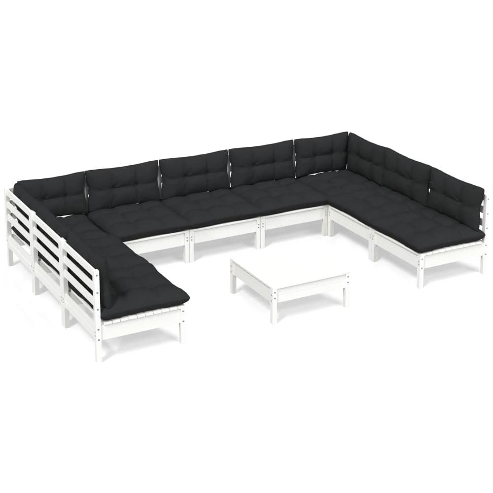 Set Divani Da Giardino 10 Pz Con Cuscini Bianchi Legno Di Pino - Foto 2