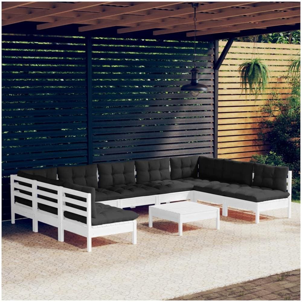 Set Divani Da Giardino 10 Pz Con Cuscini Bianchi Legno Di Pino - Foto 1
