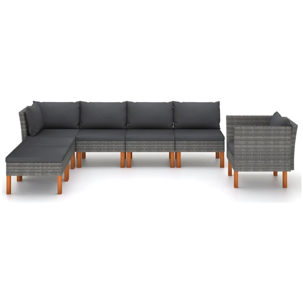 Set Divani Da Giardino 7pz Polyrattan Legno Di Eucalipto Grigio - Foto 2