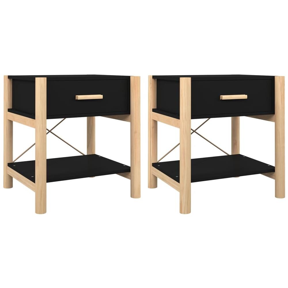 Tavolini da Letto 2pz Nero 42x38x45 cm in Legno Multistrato - Foto 2