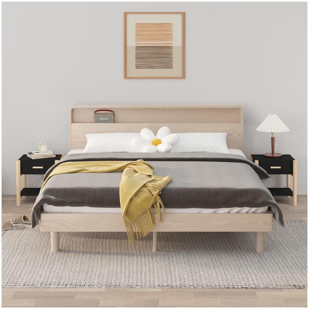 Tavolini da Letto 2pz Nero 42x38x45 cm in Legno Multistrato - Foto 1