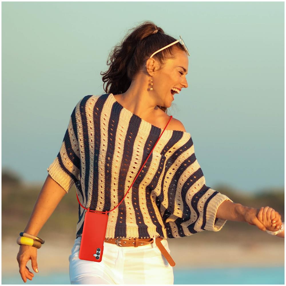 Cover Semirigida Per Samsung A04s / A13 5g Cordino Nylon Intrecciato 80 Cm Rossa - Foto 5