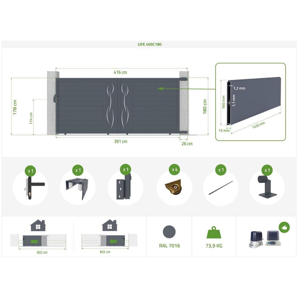 Life Grey 4m Driveway Sliding Gate Pack H. 180 + Cancello - Foto 8