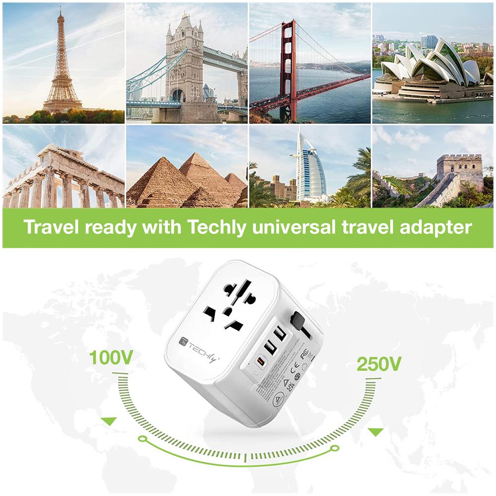 Adattatore Da Viaggio Universale 150 Paesi 2 Porte Usb-a E 1 Porta Usb-c Bianco - Foto 2