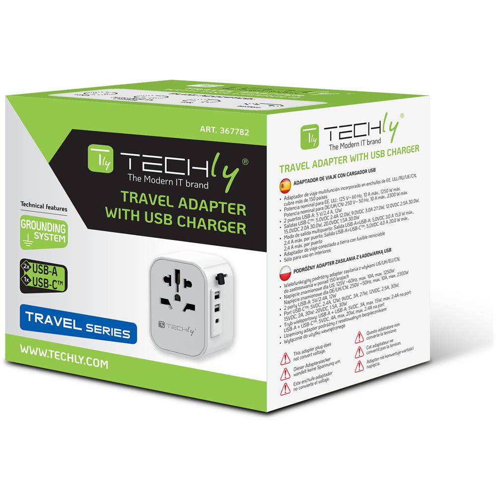 Adattatore Da Viaggio Universale 150 Paesi 2 Porte Usb-a E 1 Porta Usb-c Bianco - Foto 3