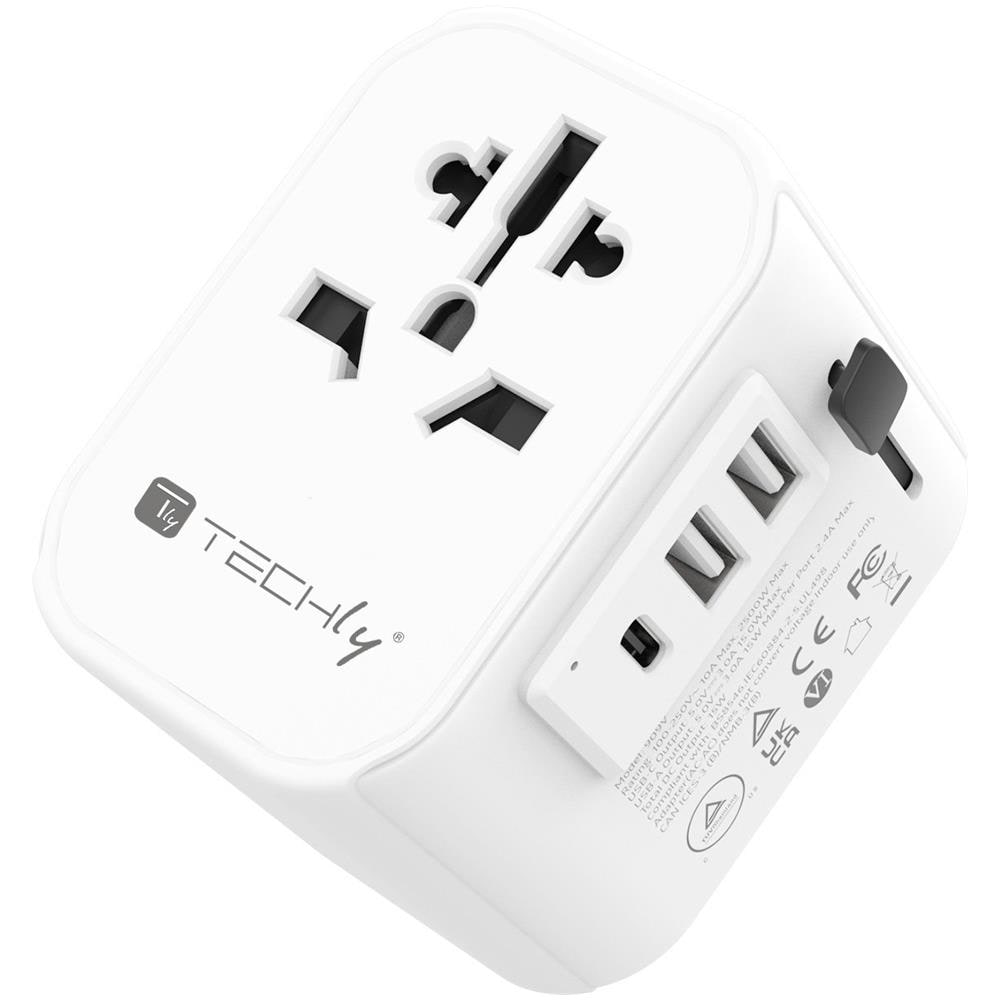 Adattatore Da Viaggio Universale 150 Paesi 2 Porte Usb-a E 1 Porta Usb-c Bianco - Foto 1