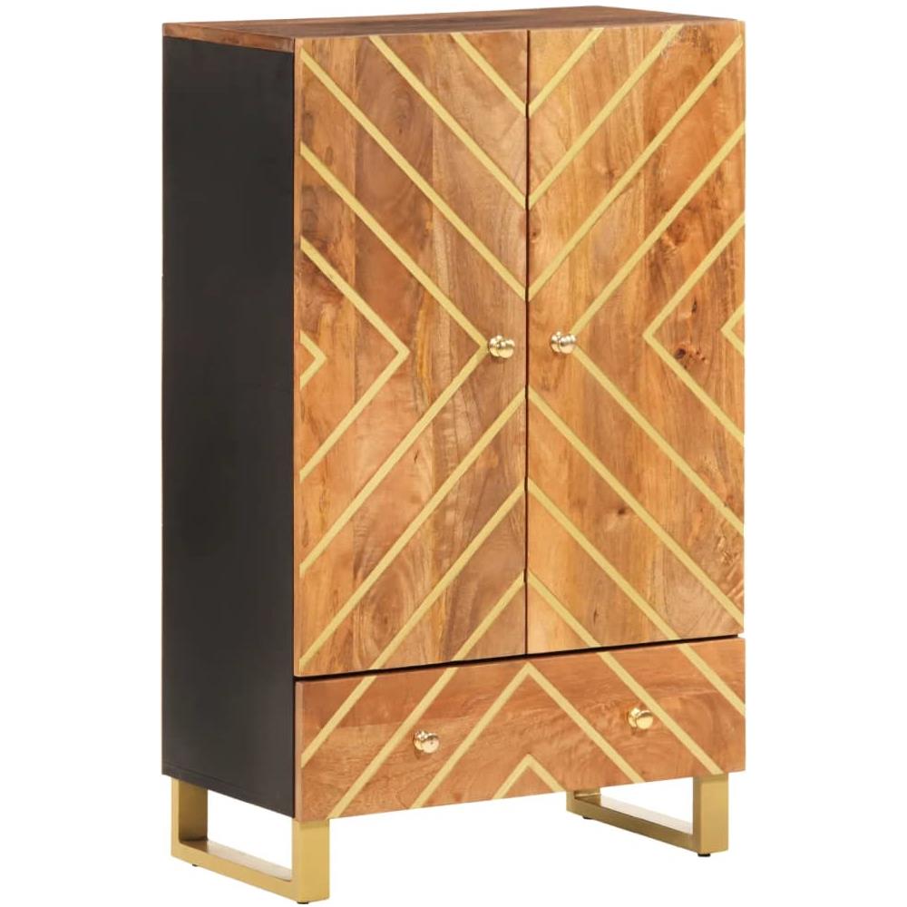 Credenza Marrone E Nera 60x33,5x100 Cm Legno Massello Di Mango - Foto 2
