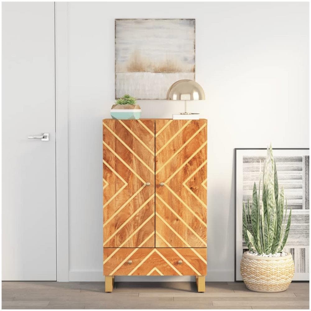 Credenza Marrone E Nera 60x33,5x100 Cm Legno Massello Di Mango - Foto 1