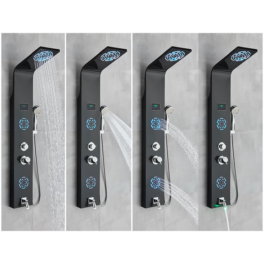 Pannello doccia, Blackswan, modello M9008 nero con LED, display digitale, bocca e funzioni SPA, dimensioni 114 cm - Foto 4