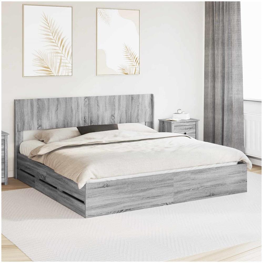 Struttura del letto con stoccaggio e testata Grigio Sonoma - Foto 1