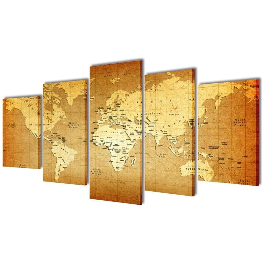 5 Pz Set Stampa Su Tela Da Muro Mappa Del Mondo 200 X 100 Cm - Foto 1