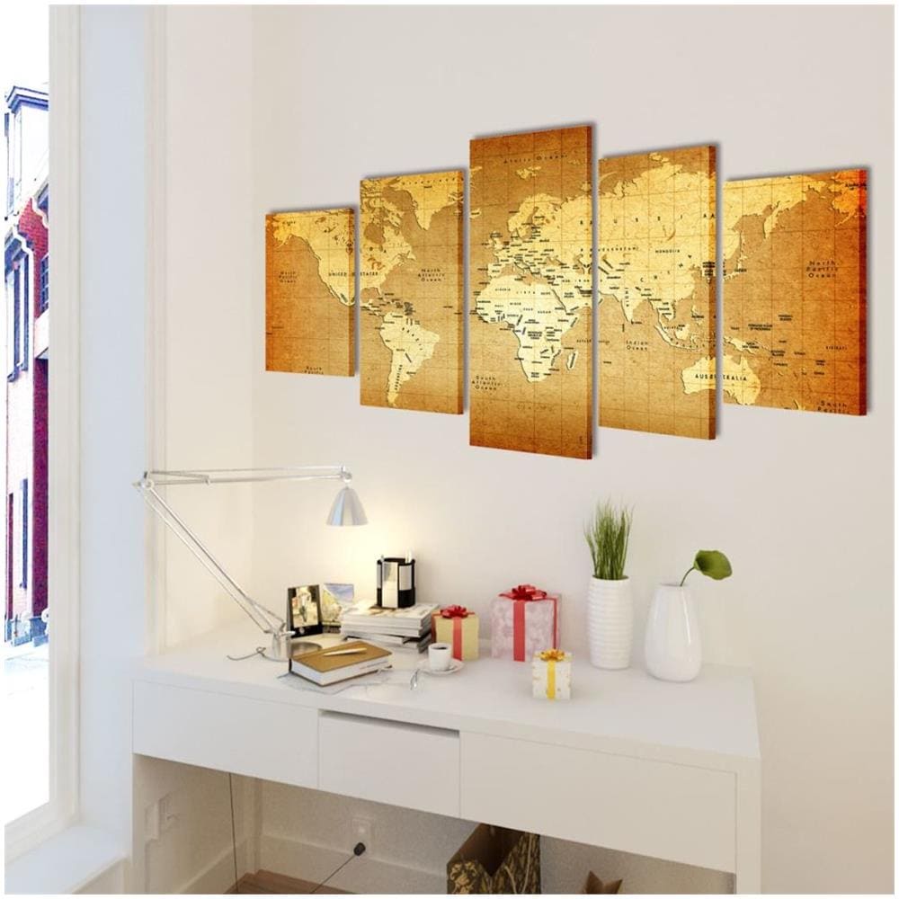 5 Pz Set Stampa Su Tela Da Muro Mappa Del Mondo 200 X 100 Cm - Foto 2