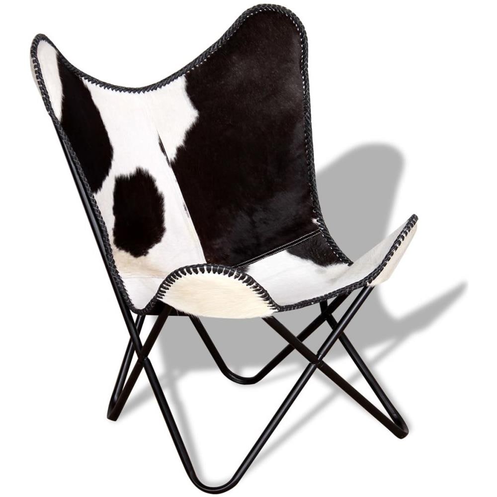 Sedia A Farfalla In Vera Pelle Di Mucca Nera E Bianca - Foto 2