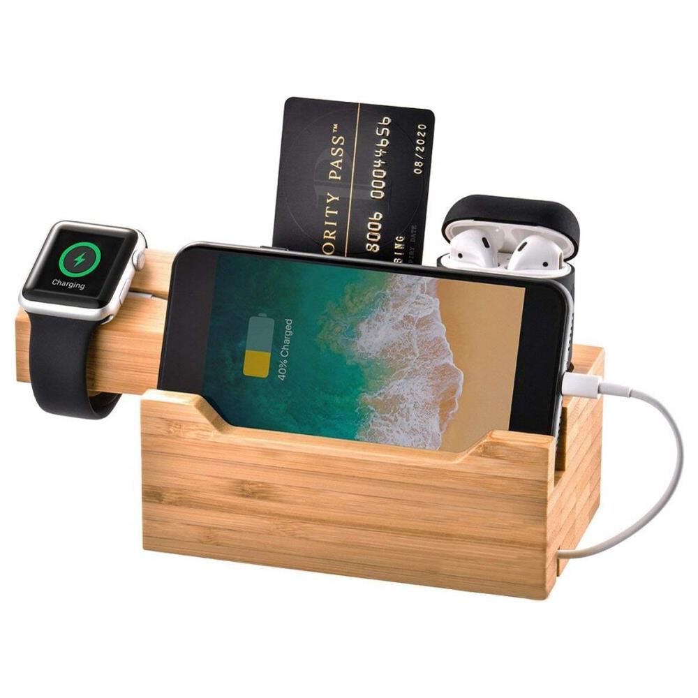 HTN - Multi Porte Usb Dock Di Ricarica Stand Station Supporto Per  Caricabatterie Base In Bambù Per Apple Watch Per Iwatch Per Iphone Bamboo 3  Porte Usb | supporti E Supporti Per