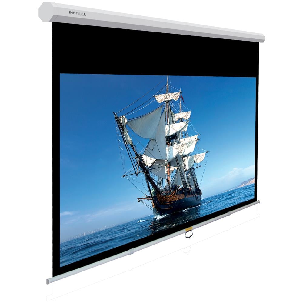 Schermo Proiezione ""insman"" Con Bordi Manuale A Molla, Con Telo ""hd Canvas"" Bianco Ottico Con Retro Nero 200x114cm 91"" 16:9 - Foto 1