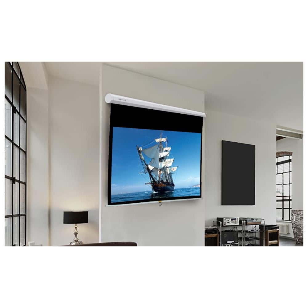 Schermo Proiezione ""insman"" Con Bordi Manuale A Molla, Con Telo ""hd Canvas"" Bianco Ottico Con Retro Nero 200x114cm 91"" 16:9 - Foto 2