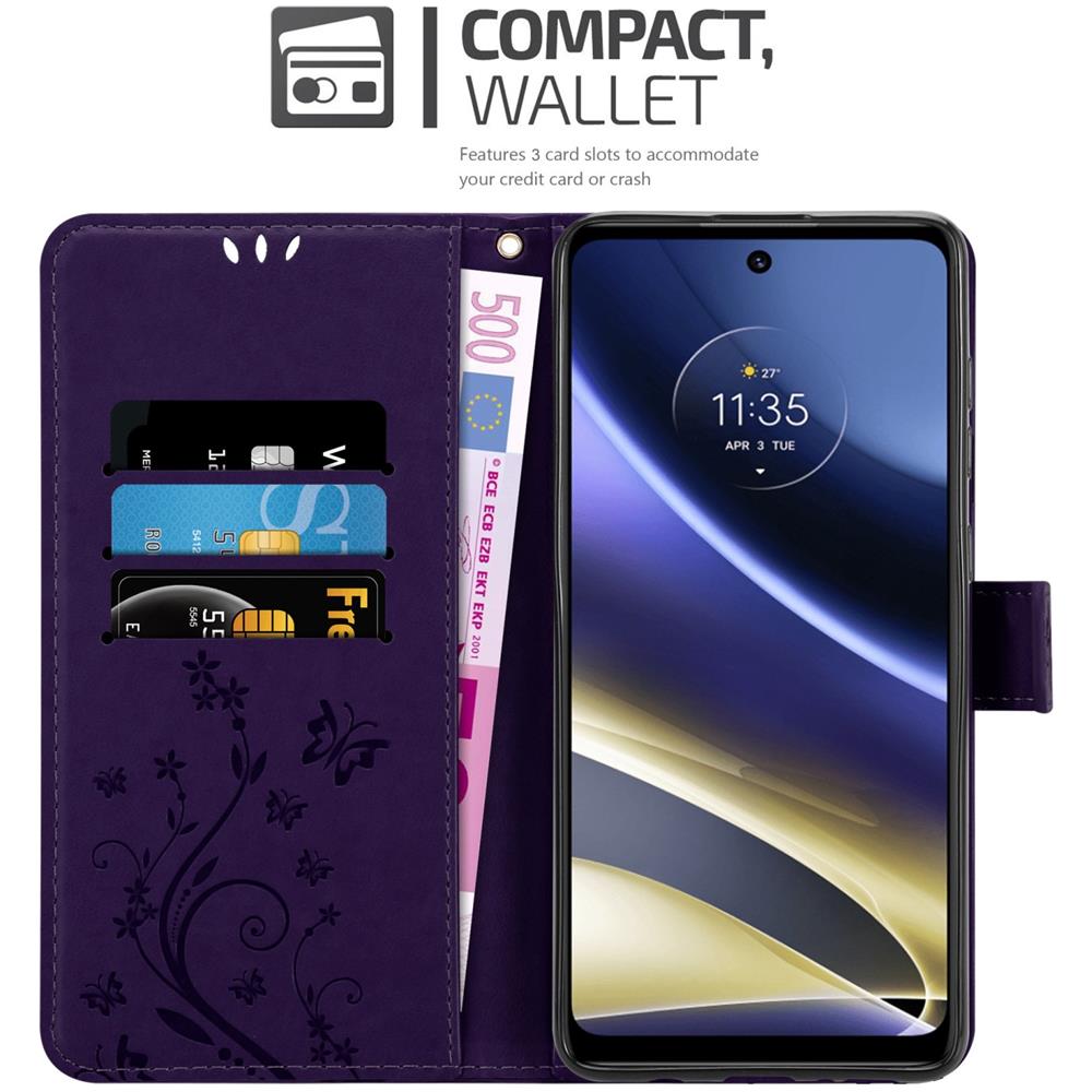 Custodia Compatibile Con Motorola Moto G51 5g In Lilla Scuro Fiore - Coperchio Protettivo In Design Floreale Con Chiusura Magnetica, Funzione Stand E Slot Per Carte - Foto 2