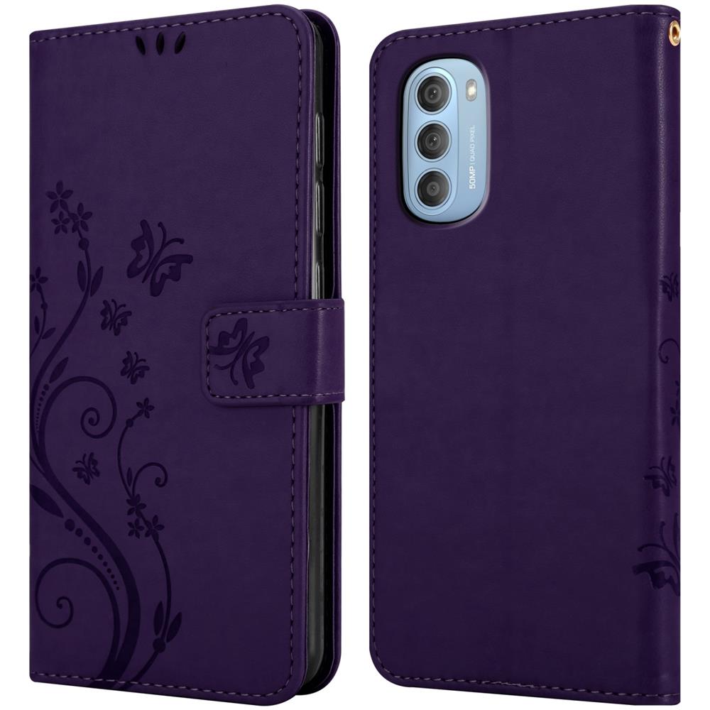 Custodia Compatibile Con Motorola Moto G51 5g In Lilla Scuro Fiore - Coperchio Protettivo In Design Floreale Con Chiusura Magnetica, Funzione Stand E Slot Per Carte - Foto 7