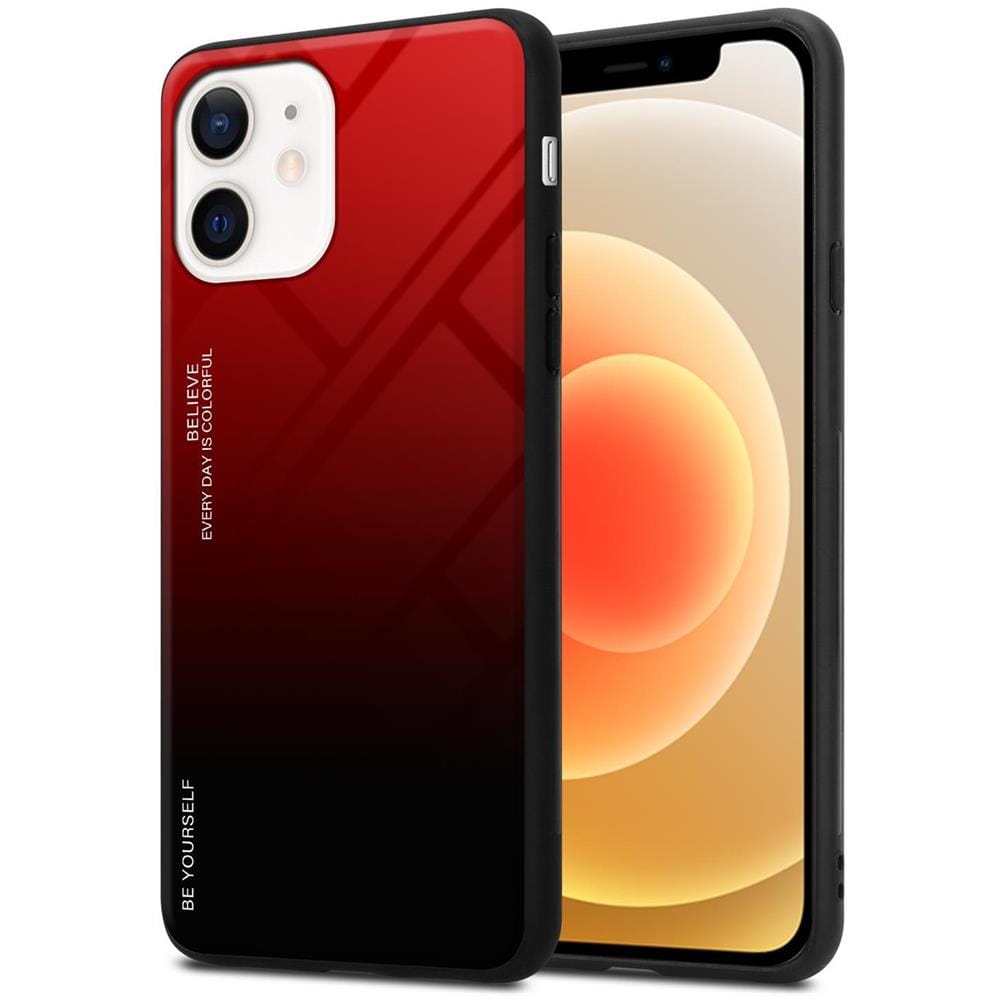 Custodia Compatibile Con Apple Iphone 12 Mini In Rosso - Nero - Coperchio Protettivo Bicolore In Vetro Temperato E Silicone Tpu - Foto 1