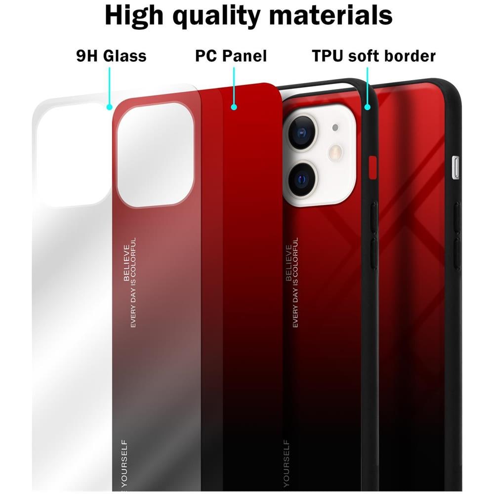 Custodia Compatibile Con Apple Iphone 12 Mini In Rosso - Nero - Coperchio Protettivo Bicolore In Vetro Temperato E Silicone Tpu - Foto 7