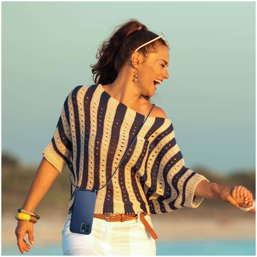 Cover Semirigida Per Iphone 12 Pro Max Cordino Nylon Intrecciato 80 Cm Blu - Foto 5