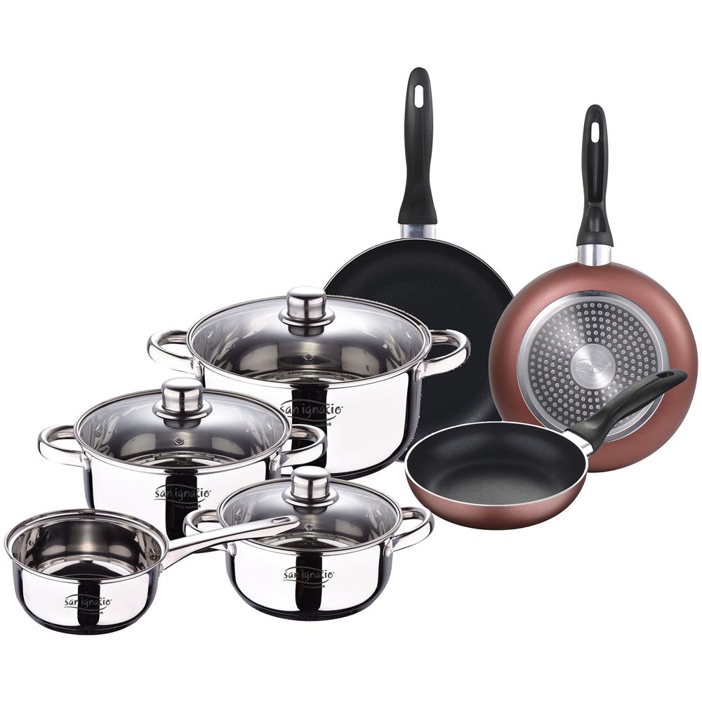 Set Di 7 Pezzi In Acciaio Inox: Casseruola Ø16 (1,5l) Senza Coperchio / Ø18 (2,0l) ; Ø20 (3,0l) E Ø24 (4,0l) Con Coperchio E Set Di 3 Padelle Ø16/20/24 Cm, Alu - Foto 1