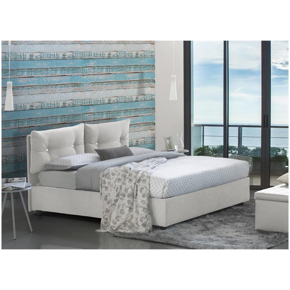 Letto Piazza E Mezza Angelica, Letto Contenitore Con Rivestimento In Tessuto, 100% Made In Italy, Apertura Frontale, Con Materasso Cm 120x190 Incluso, Bianco - Foto 2