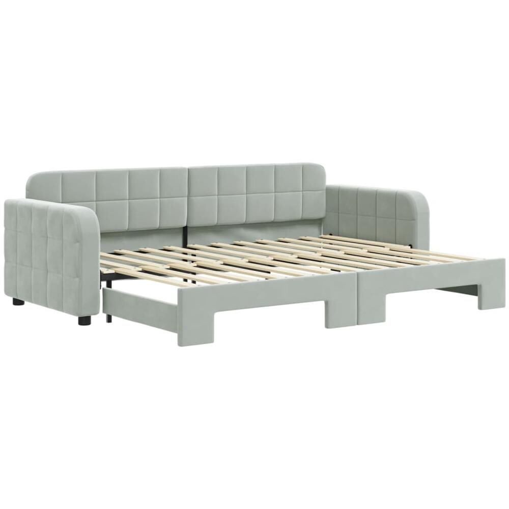 Divano Letto Con Letto Estraibile Grigio Chiaro 80x200 Velluto - Foto 2