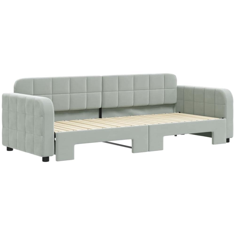 Divano Letto Con Letto Estraibile Grigio Chiaro 80x200 Velluto - Foto 3