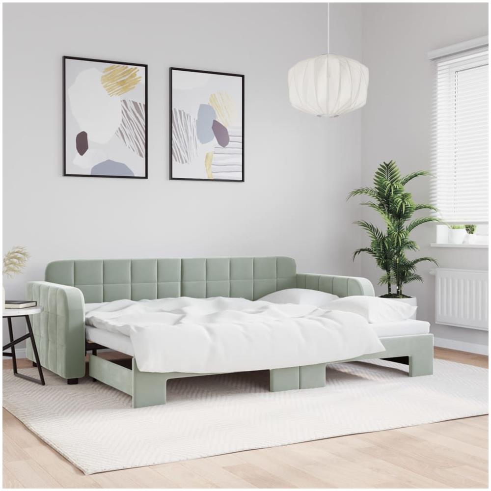 Divano Letto Con Letto Estraibile Grigio Chiaro 80x200 Velluto - Foto 1