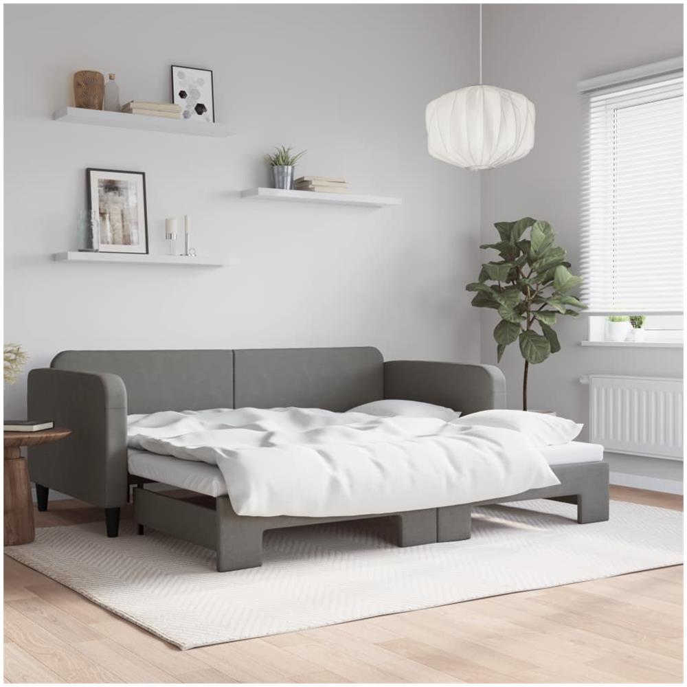 Divano Letto con Letto Estraibile Grigio Scuro 90x200cm Tessuto - Foto 1