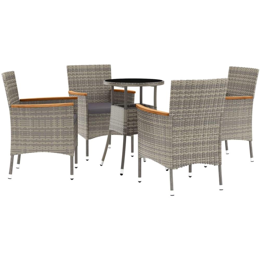 Set Bistrò da Giardino 5 pz con Cuscini in Polyrattan Grigio - Foto 1
