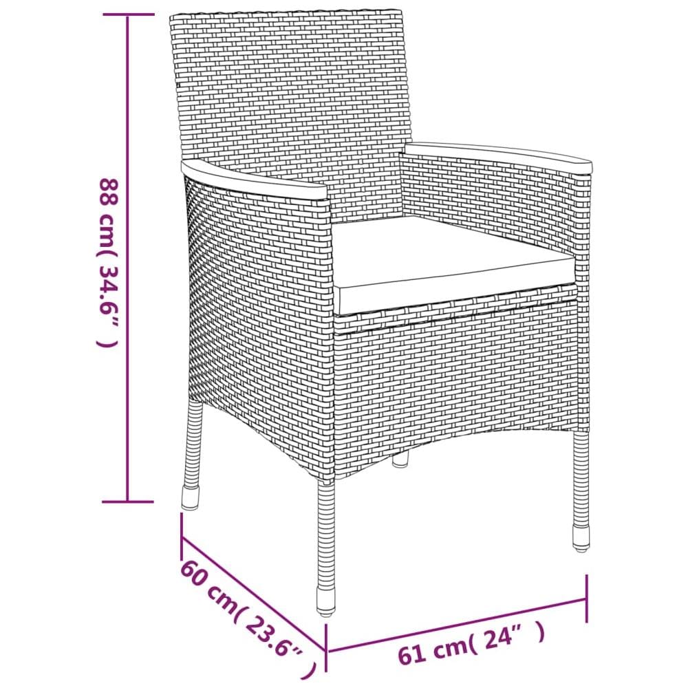 Set Bistrò da Giardino 5 pz con Cuscini in Polyrattan Grigio - Foto 8