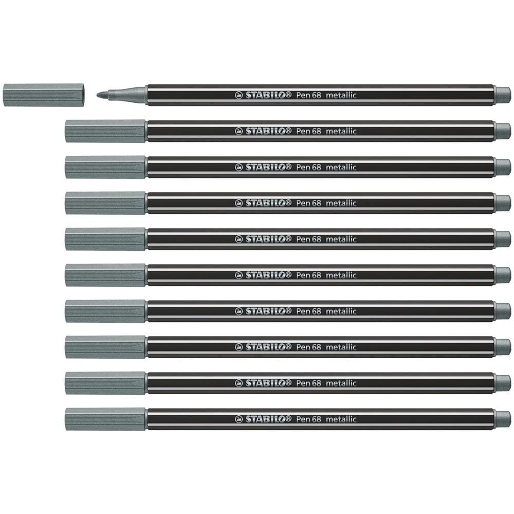 Pen 68 metallic - Pennarello Premium Metallizzato - Confezione da 10 - colore Argento - Foto 1