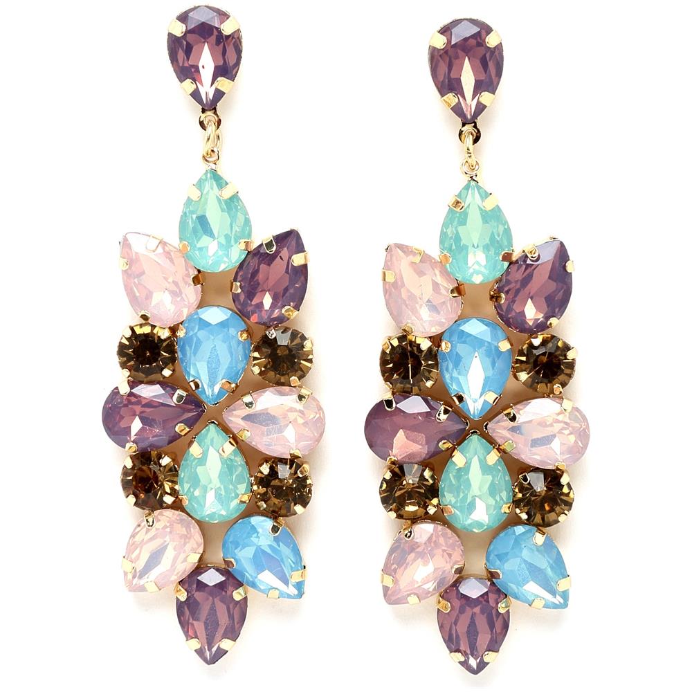 Orecchini Pendenti Floreali con Cristalli Multicolori - Foto 1