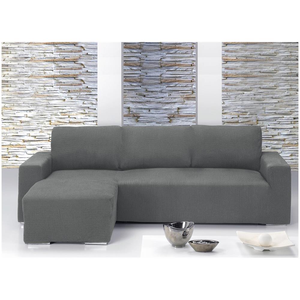 Copridivano Con Penisola Chaise Longue Tinta Unita Grigio Mod Capri Sinistra Grigio - Foto 1