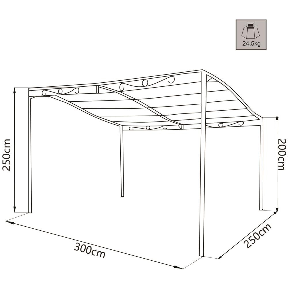 Gazebo Pergola Pergolato 3 X 2,5 In Metallo Ferro Nero Telo Beige Per Esterno E Giardino Addossato A Parete - Foto 2