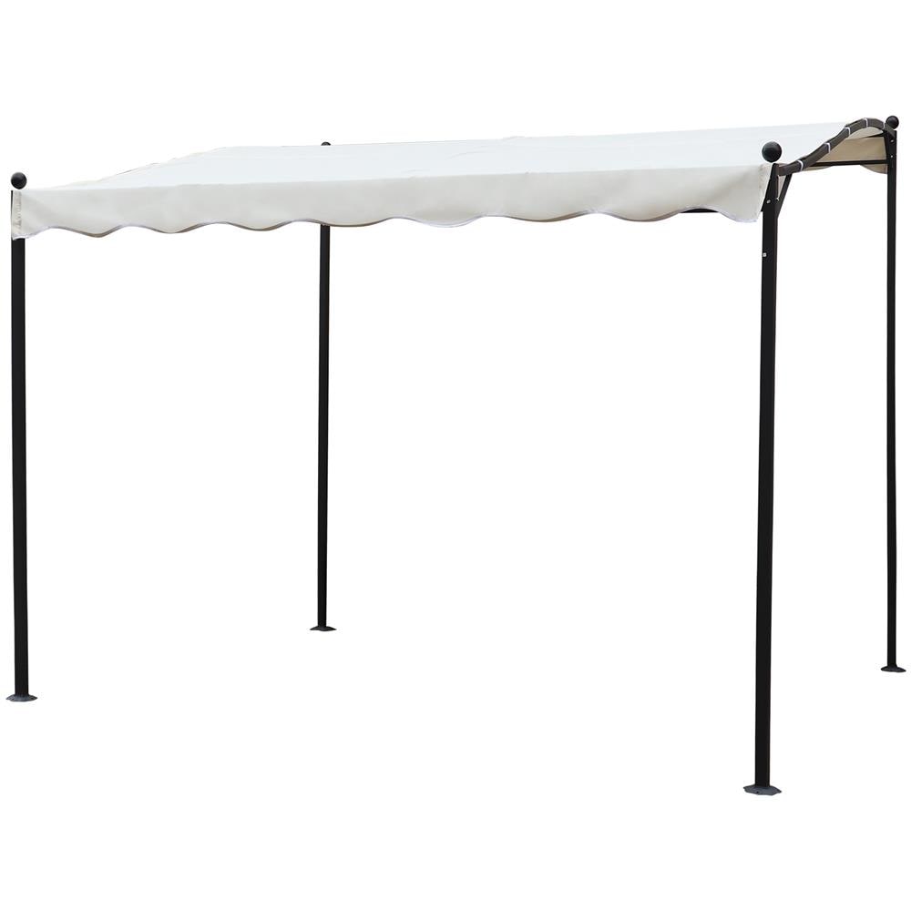 Gazebo Pergola Pergolato 3 X 2,5 In Metallo Ferro Nero Telo Beige Per Esterno E Giardino Addossato A Parete - Foto 3