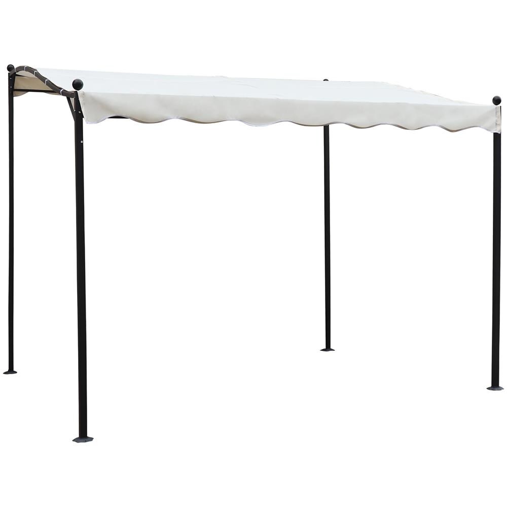 Gazebo Pergola Pergolato 3 X 2,5 In Metallo Ferro Nero Telo Beige Per Esterno E Giardino Addossato A Parete - Foto 1