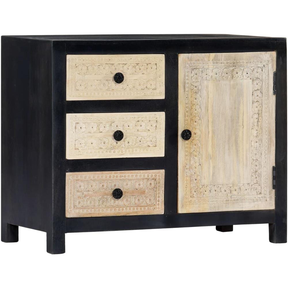 Credenza Intagliata A Mano Grigia 75x35x60cm In Mango Massello - Foto 1