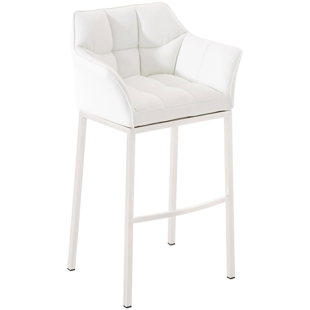 Sgabello Alto Bar DAMASO in Similpelle - Sedia Sgabello con Braccioli e Schienale Imbottiti e Poggiapiedi l Sgabello Fisso Bar Cucina Pub in Acciaio - H 83 cm Bianco Bianco - Foto 1