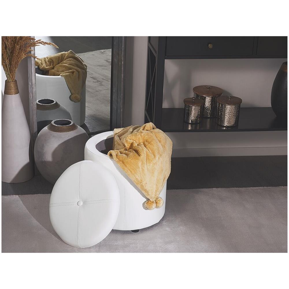Pouf Contenitore In Ecopelle Bianco 38 X 40 Cm Maryland - Foto 2
