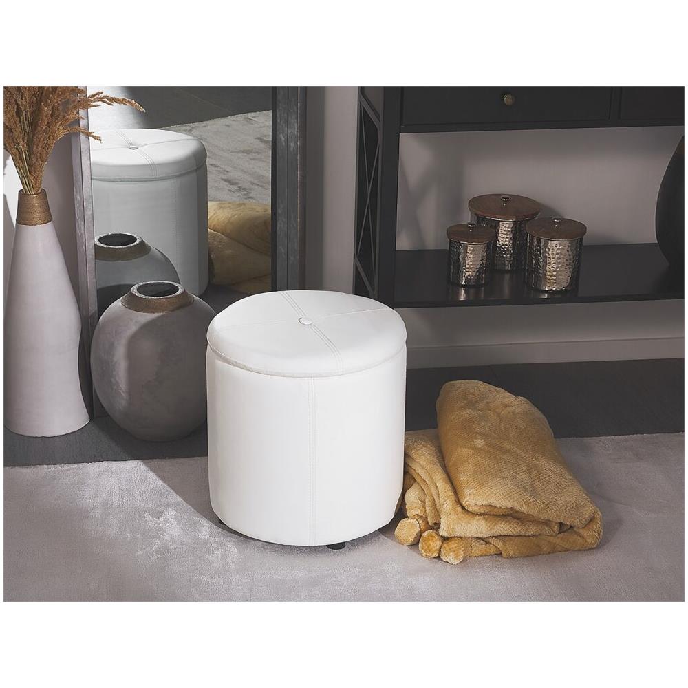 Pouf Contenitore In Ecopelle Bianco 38 X 40 Cm Maryland - Foto 1