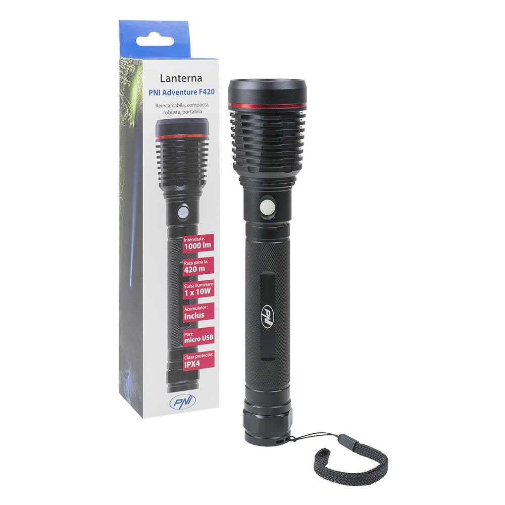 Torcia Adventure F420 In Alluminio Con Led Da 1000lm Fino A 420m, Con 2 Batterie Incluse, 8000 Mah Tipo 26650, Funziona 10 Ore Continue, Ricarica Micro Usb - Foto 1