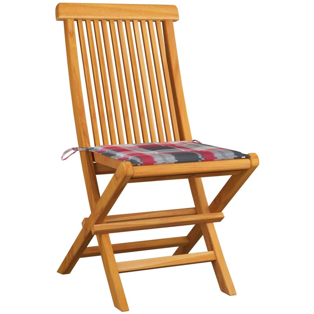 Sedie Giardino 2 Pz Con Cuscino Rosso A Quadri Massello Di Teak - Foto 2
