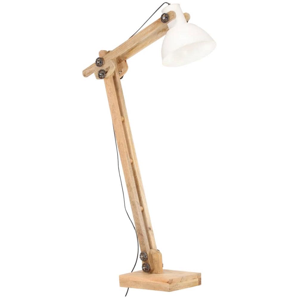 Lampada da Pavimento Bianca in Legno Massello di Mango E27 - Foto 1